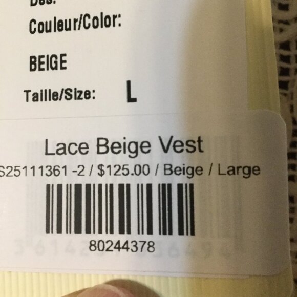 NWT See U Soon crochet lace button front vest in cream color one size L and 1 XL - Picture 8 of 8